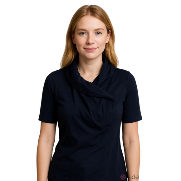 Y2K Ulla Popken Selection by Just for You Navy Blue Iridescent Funnel Neck Top - Picture 1 of 13